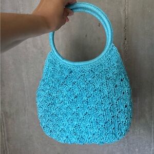 vintage bright blue crochet bag